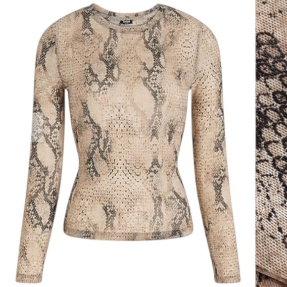 NWT Express Sheer Mesh Fitted Snakeskin Long Sleeve Shirt Size Small - Picture 5 of 5
